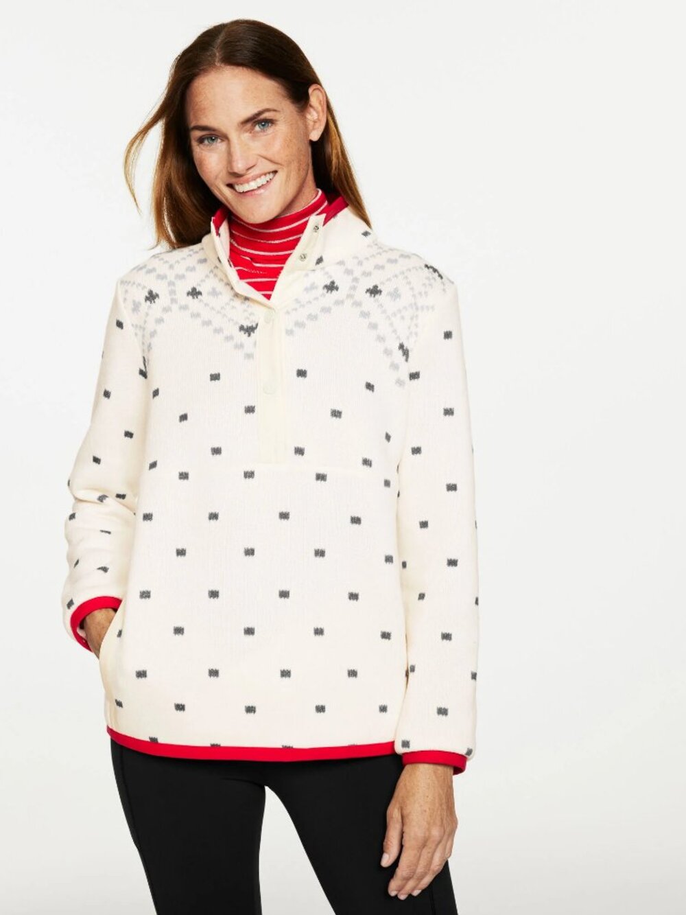 Diamond Fair Isle Sherpa Mock Neck Pullover